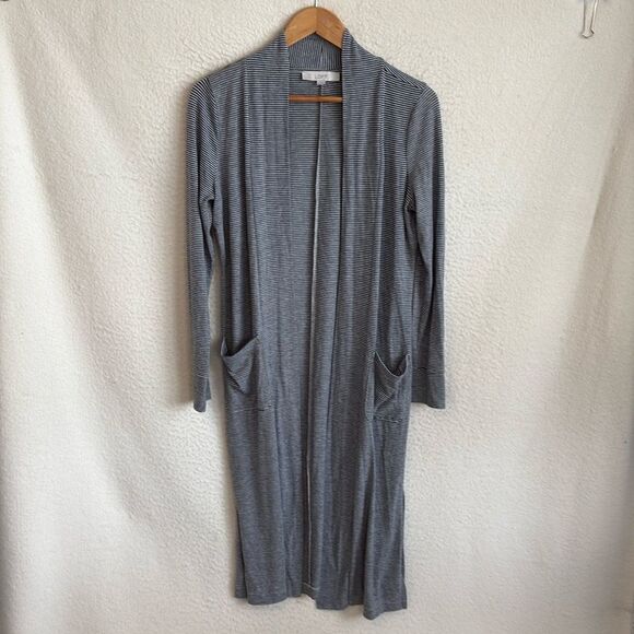 Loft‎ Duster Cardigan Women’s Small Grey Stripes - Picture 1 of 5